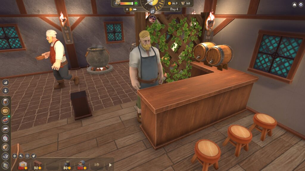 Inn Tycoon - a close up of the bartender with a chef in the background