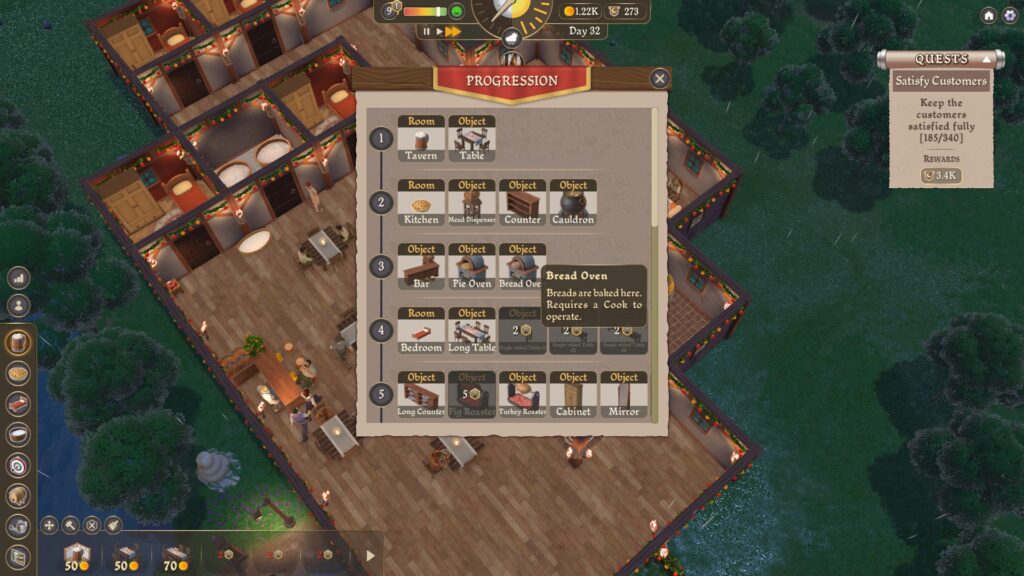 Inn Tycoon - a look at the levelling up menu