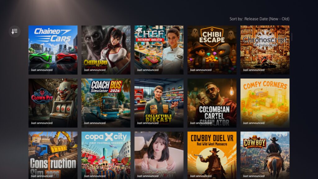 A screen shot of the PlayStation Store showing a selection of games currently on the store with ai and misleading thumbnail images