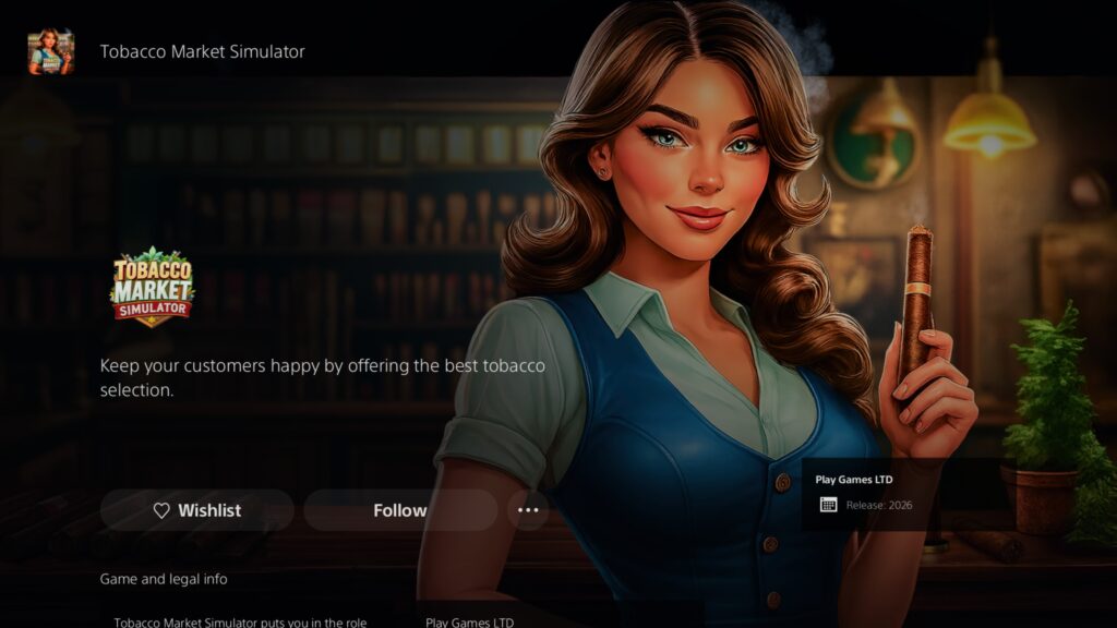 Tobacco market simulator featuring an AI woman taken from the playstation store