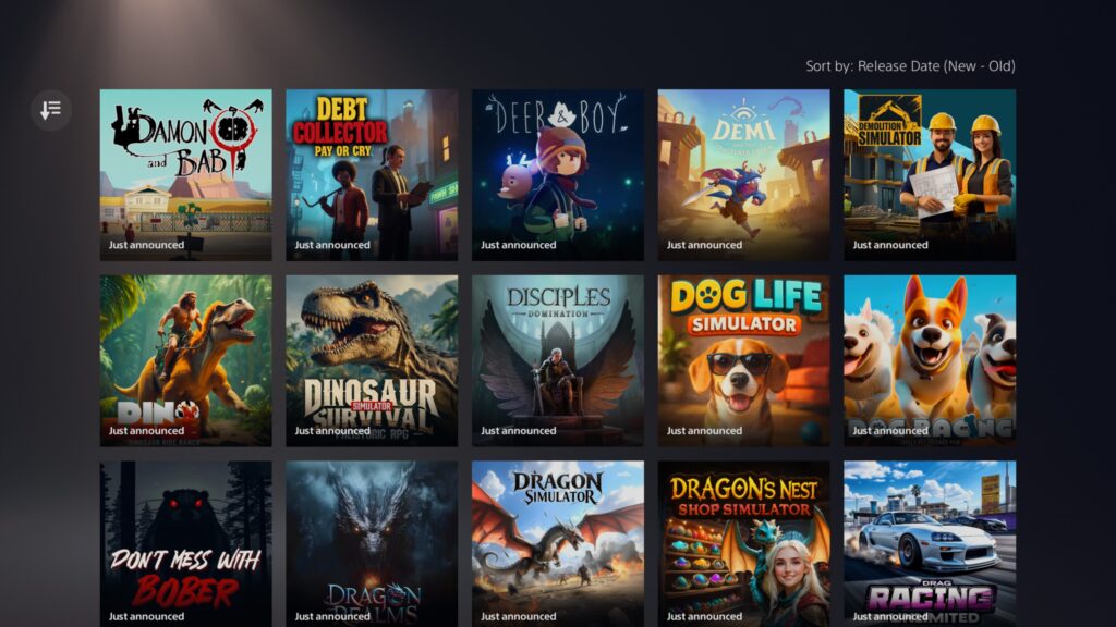 A screen shot of the PlayStation Store showing a selection of games currently on the store with ai and misleading thumbnail images