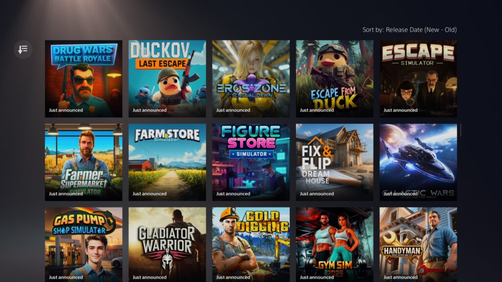 A screen shot of the PlayStation Store showing a selection of games currently on the store with ai and misleading thumbnail images