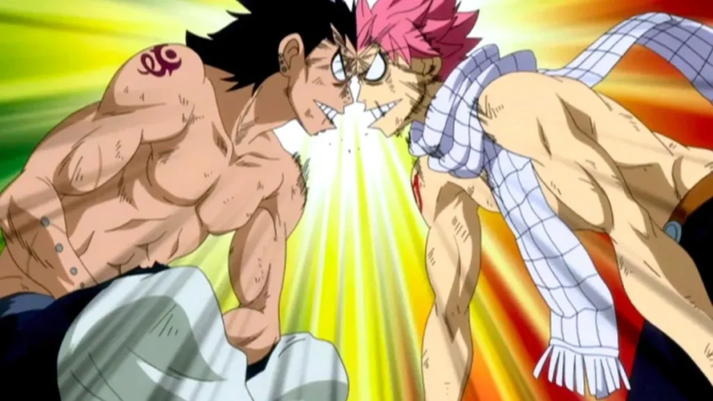 Natsu and Gajeel arguing - Fairy Tail