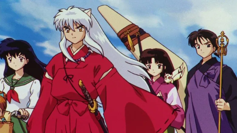 The unlikely group in Inuyasha, left to right
Kagome, Inuyasha, Sango with Kirara on her shoulder, Miroku - Inuyasha