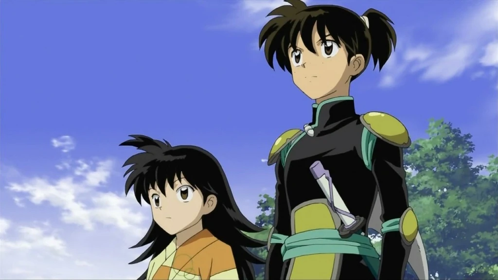 Rin standing with Kohaku, Sango's little brother