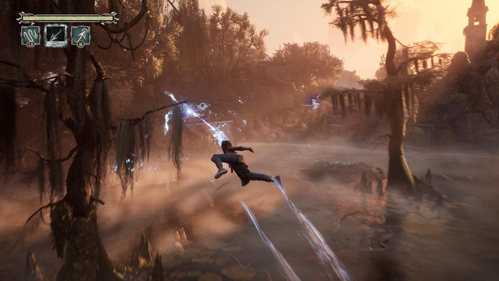 Gameplay view of using skills to get through the swamps - South of Midnight