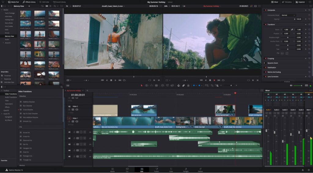 davinci resolve edit tab