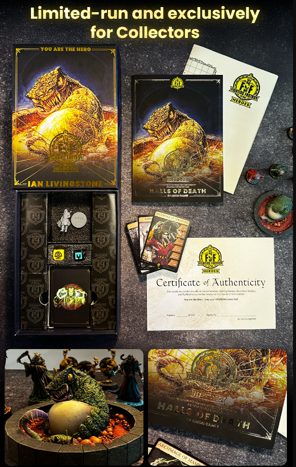 Fighting Fantasy Fighters physical tier reward with gamebox dice and mini