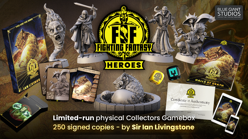 Fighting Fantasy Heroes MyMiniFactory - campaign overview with printed minis and character cards