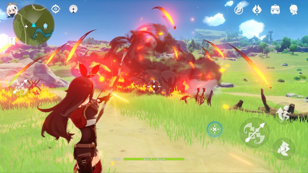 Battle gameplay using Amber, a pyro user - Genshin Impact