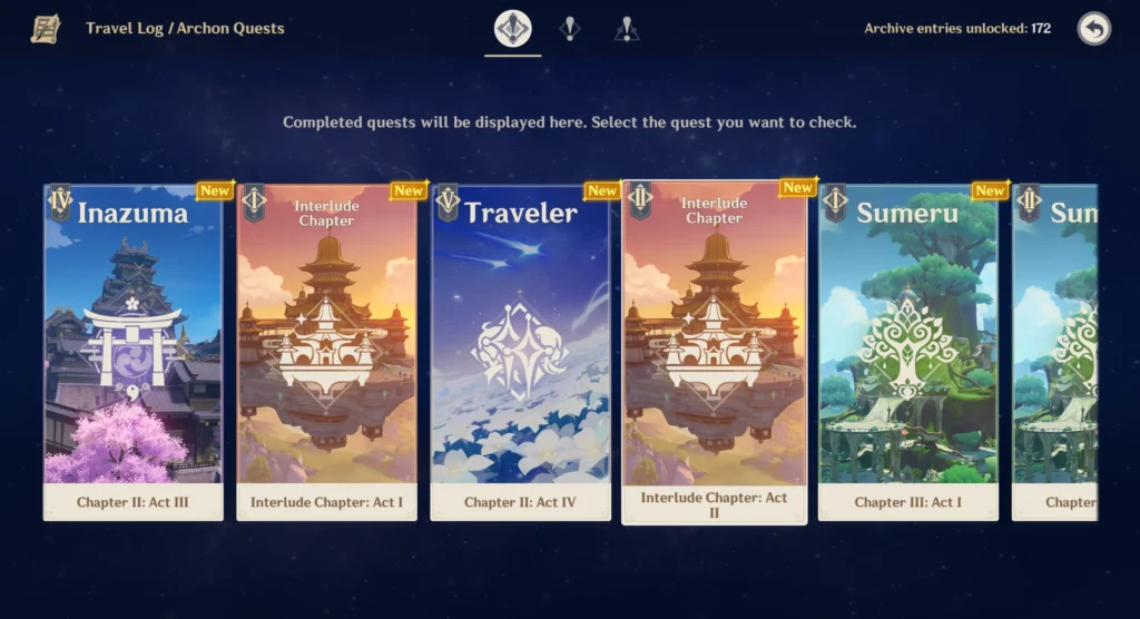 Archon Quest menu - Genshin Impact