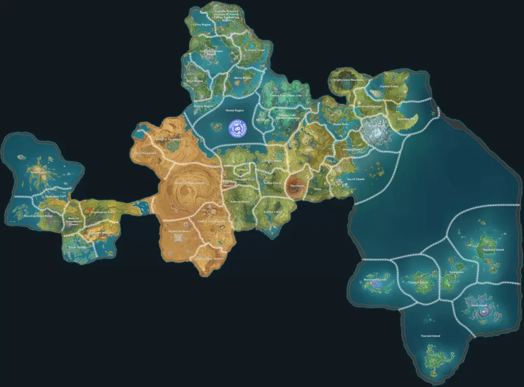The whole map of Teyvat - Genshin Impact