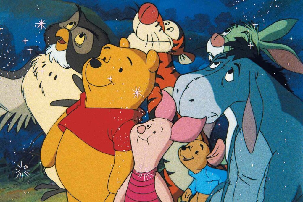 Winnie the Pooh  - reboots crash out
Left to right - Owl, Winnie, Tigger (back), Piglet (front), Roo, Rabbit and Eeyore  