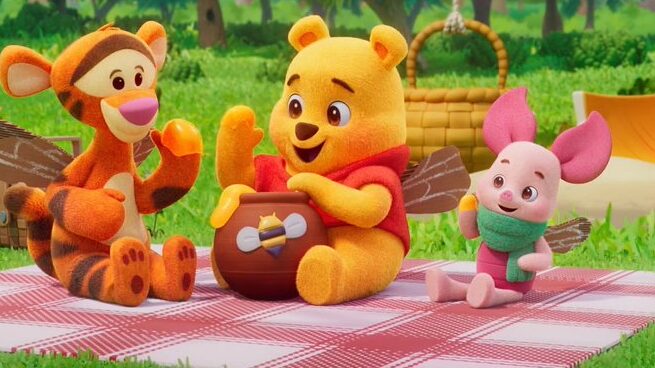 Play date with Winnie the Pooh  - reboots crash out
Left to right - Tigger, Winnie and Piglet