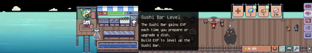 Fish To Dish: you sushi bar with tables and a giant cat waiting for his fish
