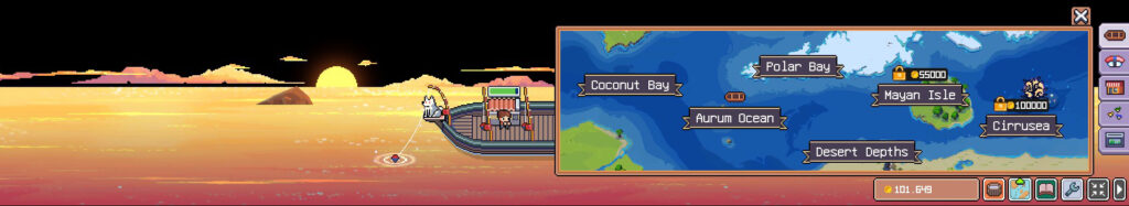Fish To Dish: a yellow horizon with the map open over the screen