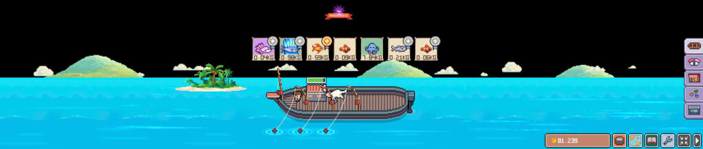 Fish To Dish: the boat screen with a blue horizon as your doggo collects all the fish for you.