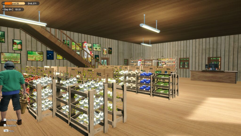 Ranch Farm & Store Simulator - the ranch store filled with produce shelves