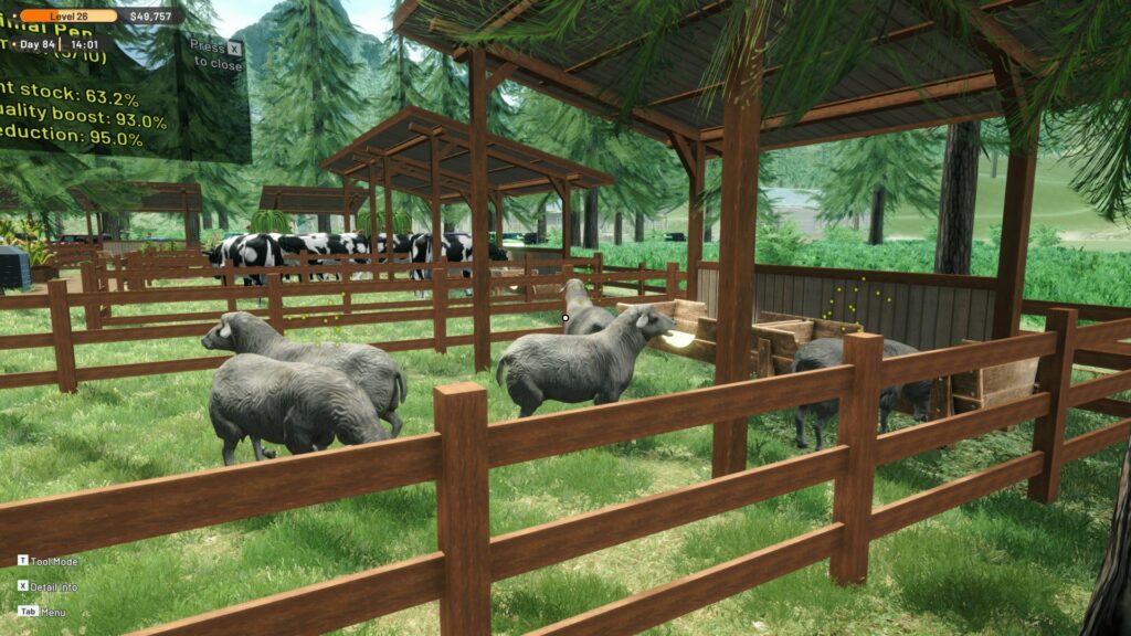 Ranch Farm & Store Simulator - sheep in the pens with cows in the background