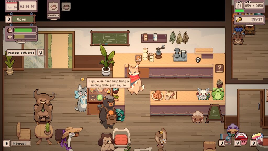Tailside: Cozy Cafe Sim - A filled cafe showing lots of whimsical animal customers