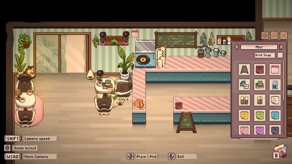 Tailside: Cozy Cafe Sim - the build menu in sandbox mode