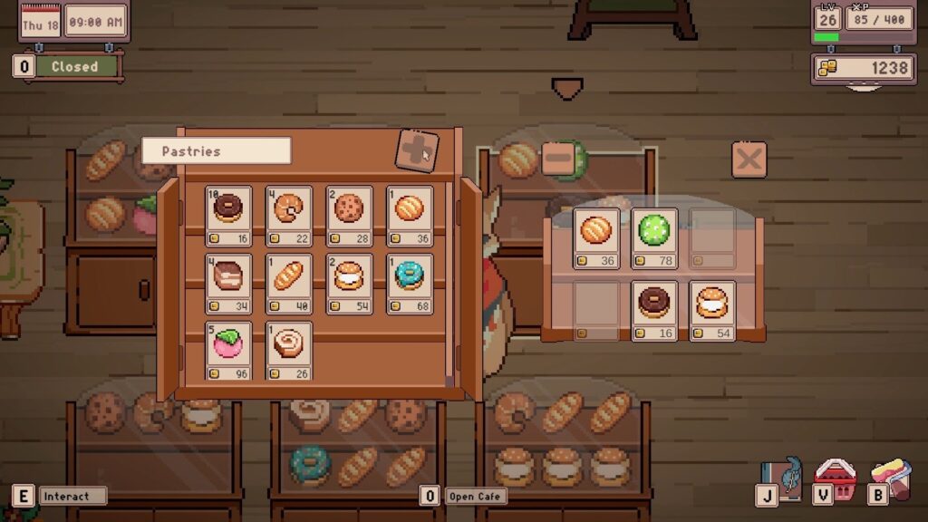 Tailside: Cozy Cafe Sim - an open pastry shelf