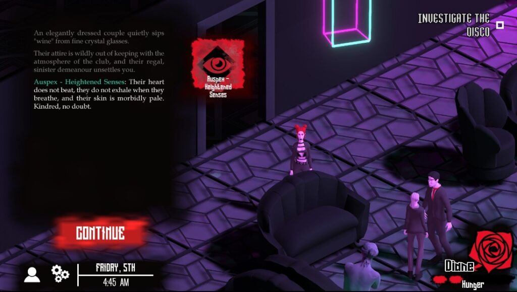 Vampire the Masquerade Heartless Lullaby - Diane explores a corridor in the club activating their auspex which gives them heightened senses