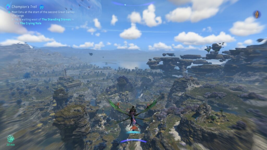 Gameplay view of you flying on your ikran - The Sky Breaker