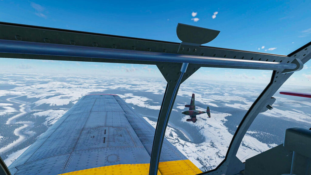 Aces of Thunder - pov from a cockpit looking far right at a Messerschmitt Me 262 that has lost it wing
