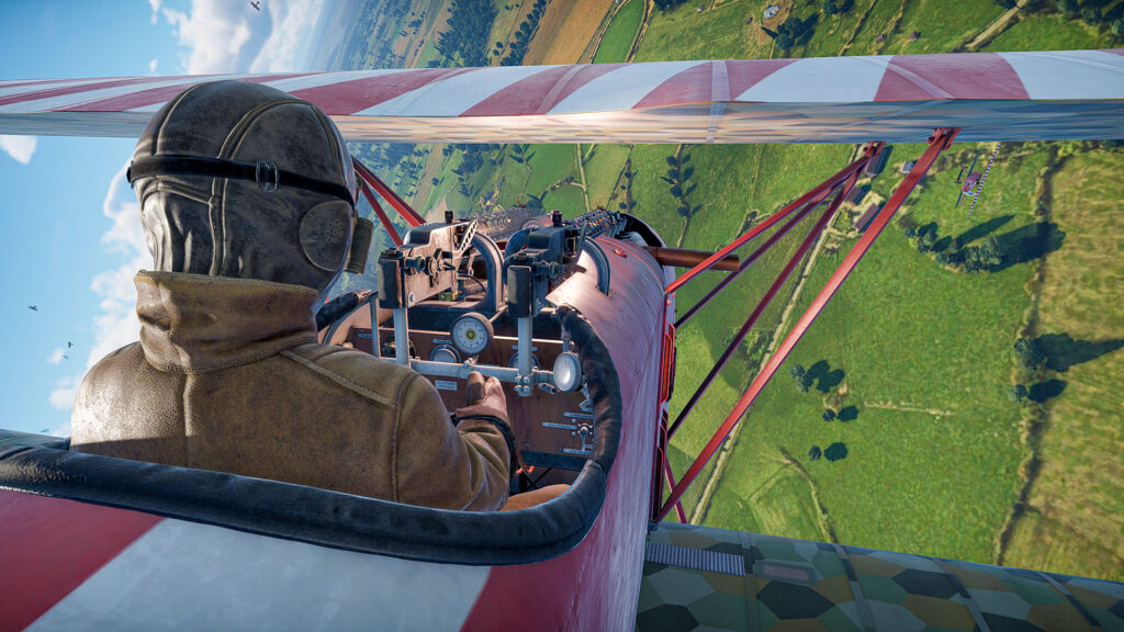 Aces of Thunder - A promotional shot from behind the head of a pilot of the imfamous Fokker Dr.1 flown by the Red Baron