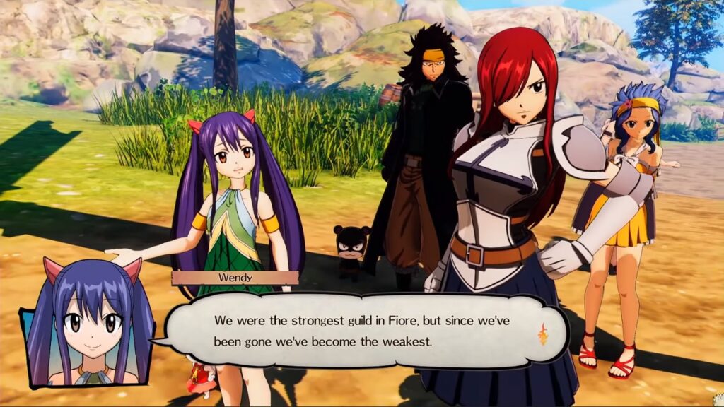 Left to right
Wendy, Gajeel, Erza and Levy in a
conversation scene - Fairy Tail