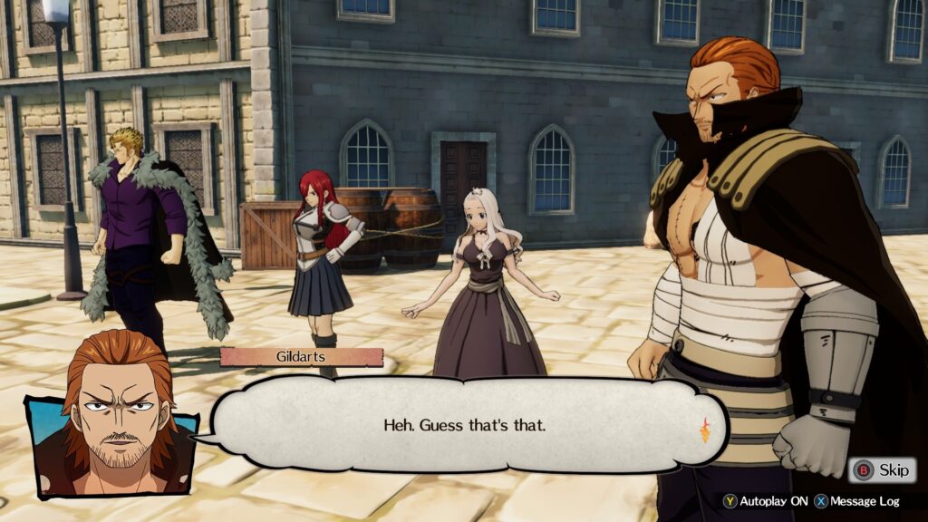 Left to right
Laxus, Erza, Mirajane and Gildarts in a
conversation scene - Fairy Tail