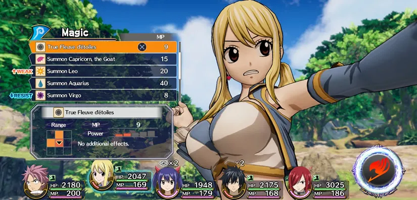 Combat gameplay view of Lucy's magic attacks - Fairy Tail