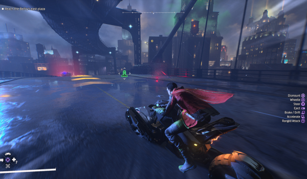 Gameplay view of using the bike with Robin as the chosen character - Gotham Knights