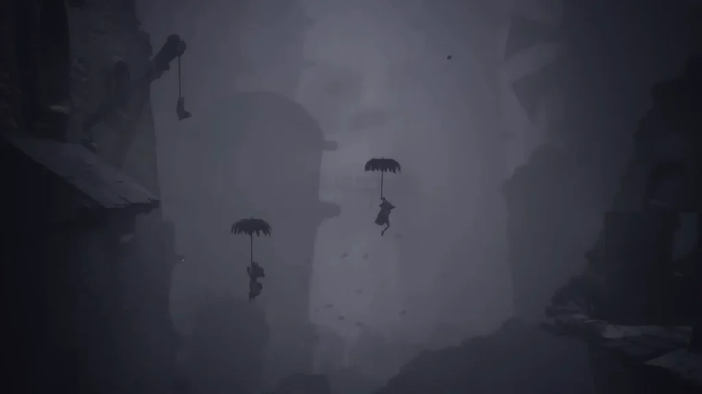 With the help of your umbrella, you can glide down or use wind to go up - Little Nightmares III