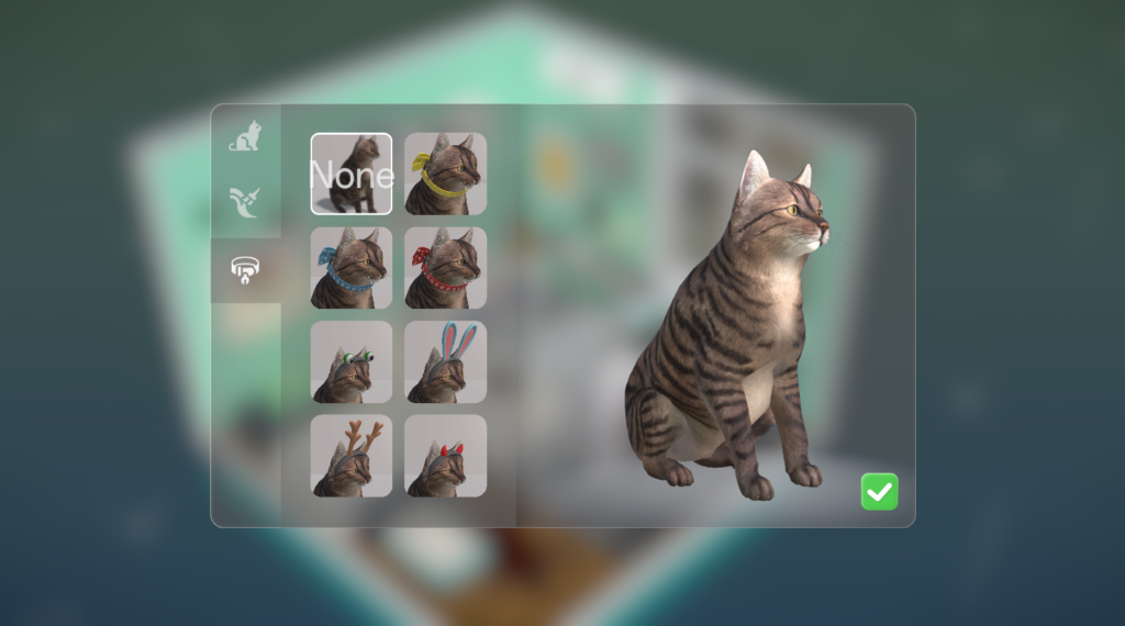 LoFi Haven - the customisation screen for you pet showing a brown tabby