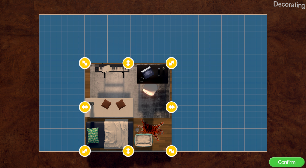 LoFi Haven - a top view of the room in design mode to change the room size