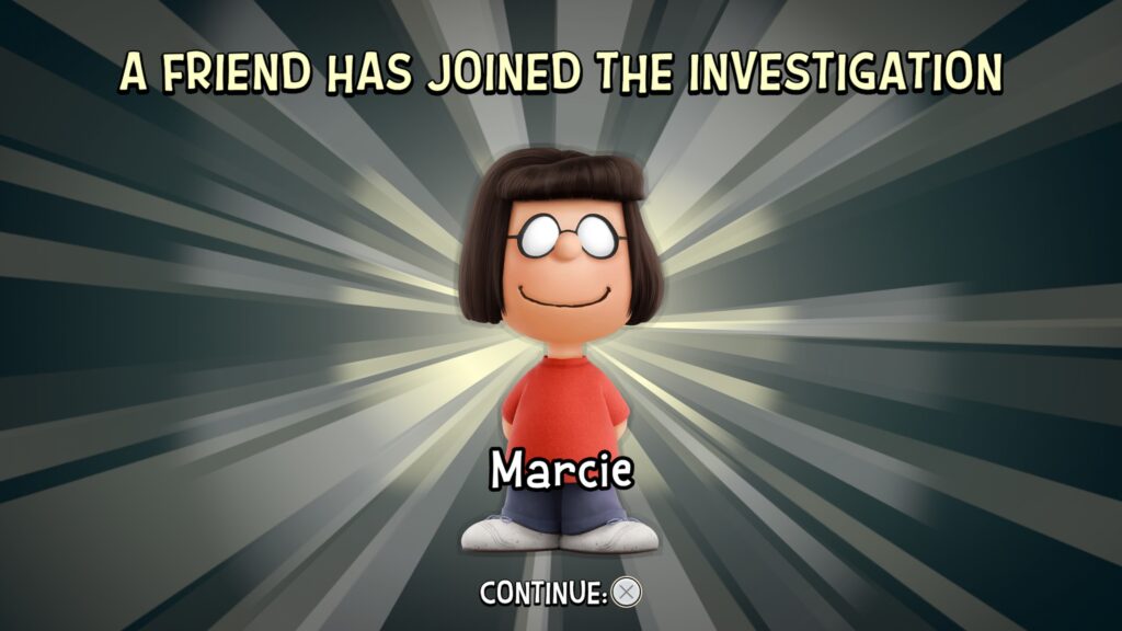 Snoopy & The Great Mystery Club: A pop up showing Marcie as she joins your team