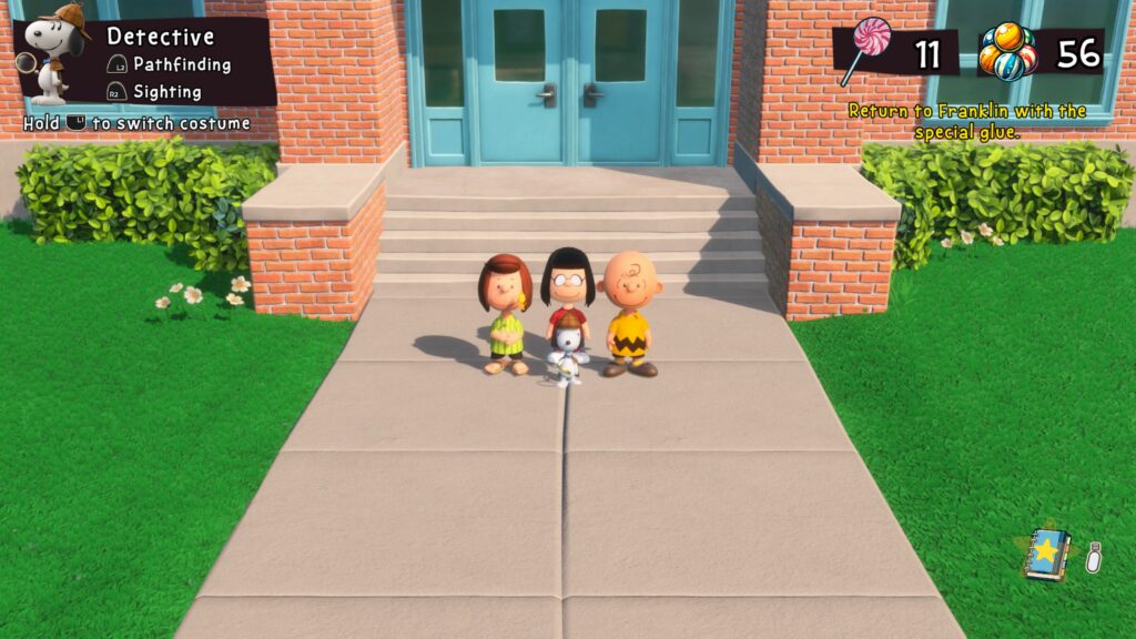 Snoopy & The Great Mystery Club: Snoopy and co stand before the school