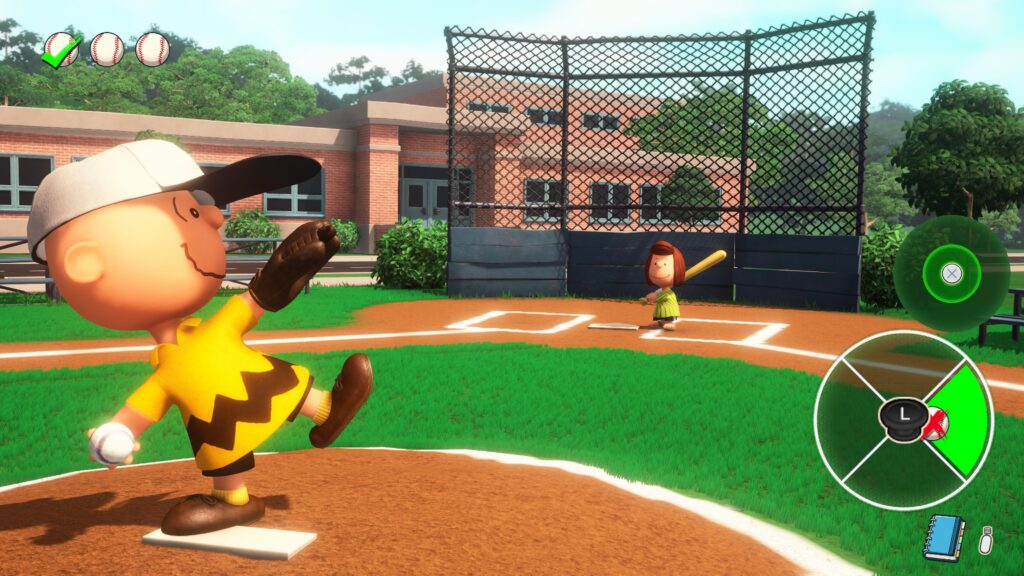 Snoopy & The Great Mystery Club: Charlie Brown lines up the chat in a baseball mini-game