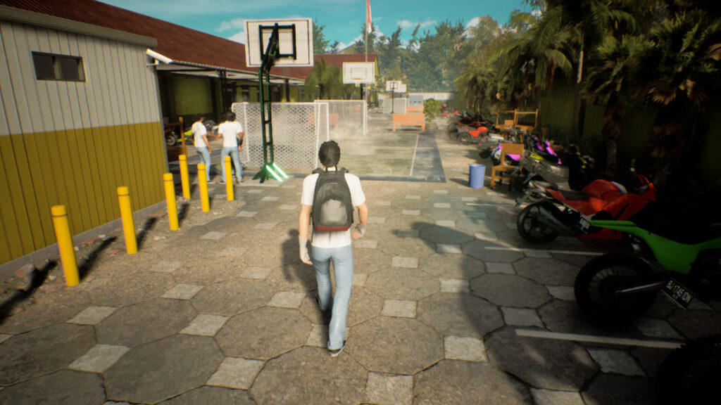 troublemaker - Budi walks to school with a backpack on