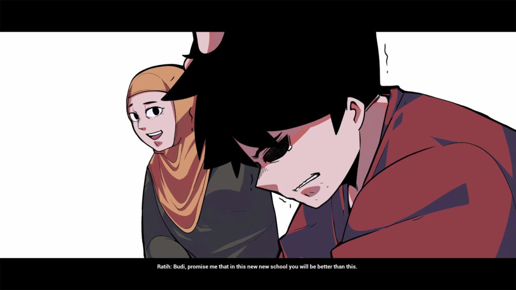 Troublemaker - Budi promises his mum to act better at the new school in a cutscene