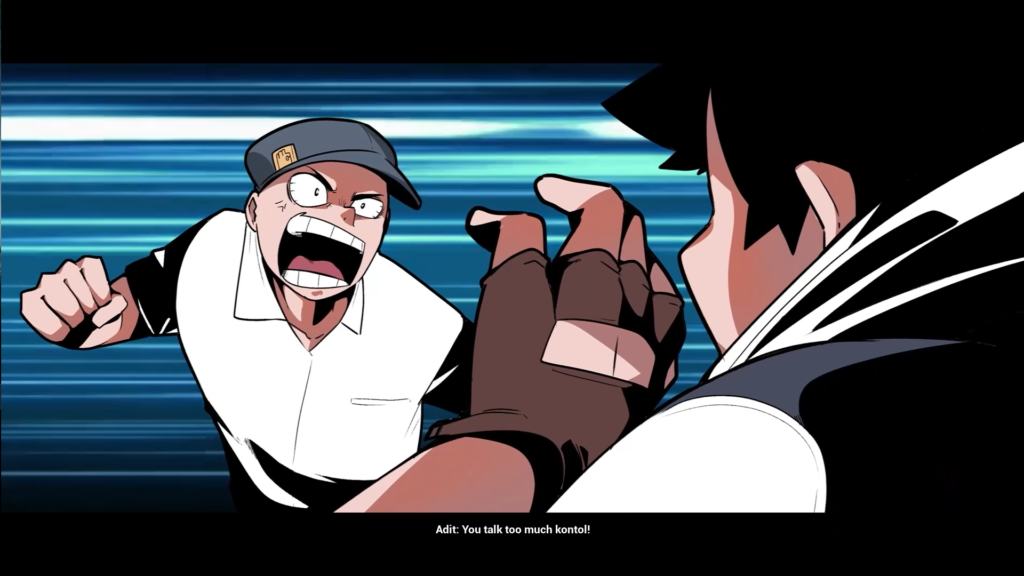 Troublemaker - one of the anime style cutscenes showing an angry student about to hit another