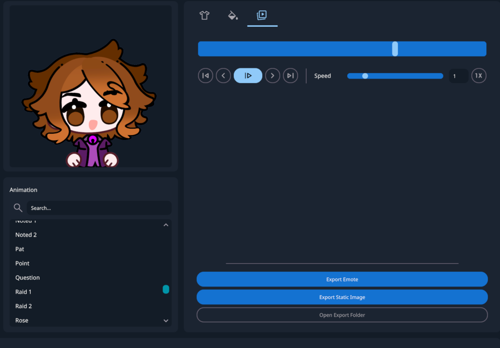 EmoteLab - close up of edited avatar and export settings