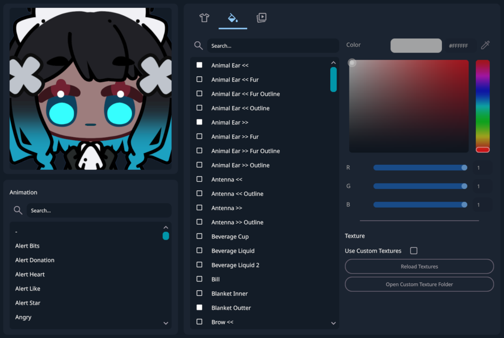 EmoteLab - customisation presets colour page