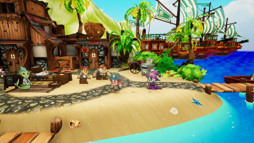 Escape from Ever After - Flynt (dressed as a pirate) and Eva explore a pirate's cove