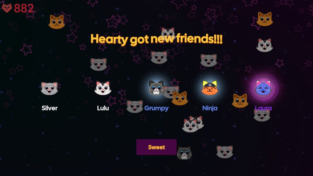 Incremental Cats - Hearty got new friends screen with the new cats shown