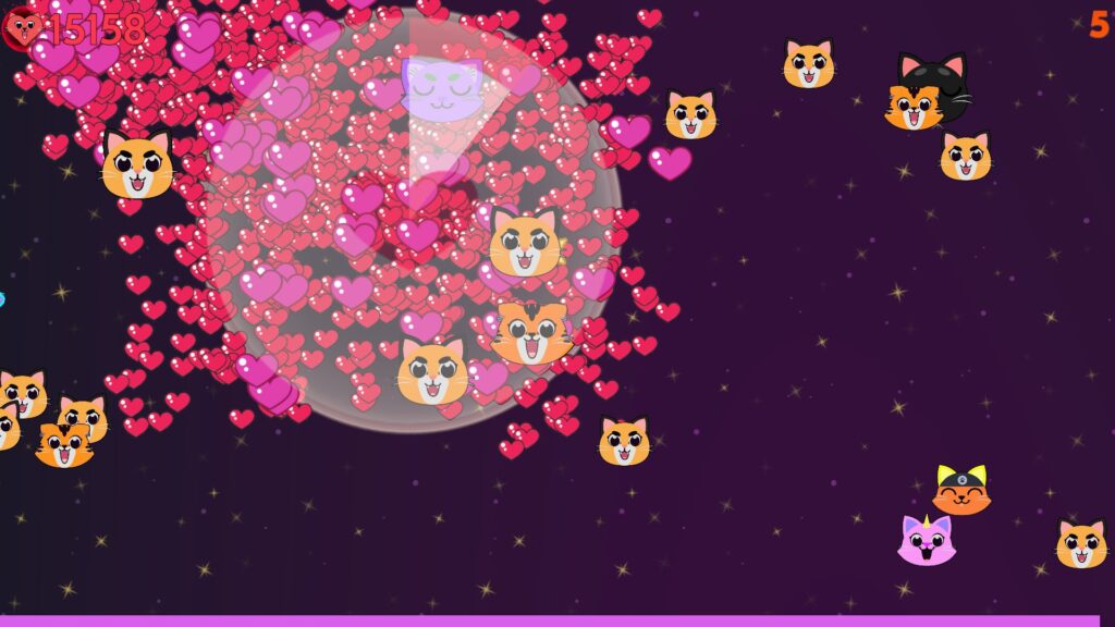 Incremental Cats - the collection screen with hearts exploding everywhere
