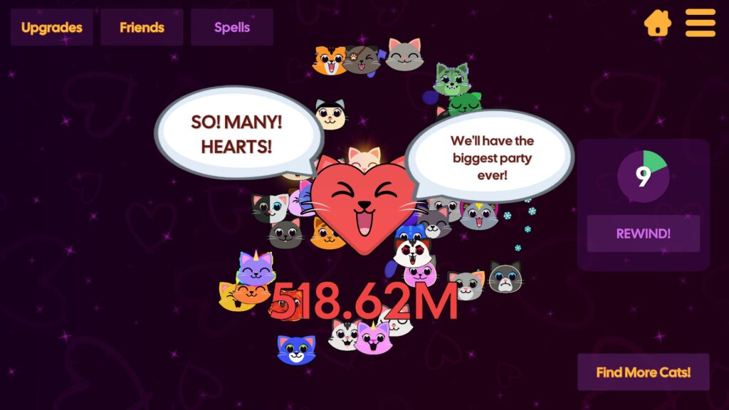 Incremental Cats a busy screen as Hearty shouts "So! Many! Hearts!"