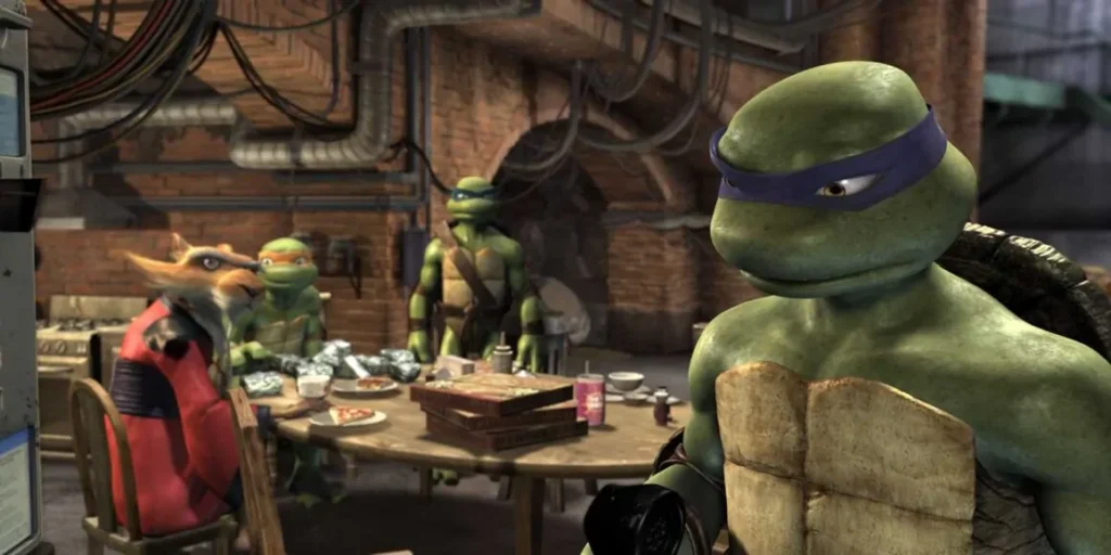 Left to right
Splinter, Michelangelo, Leonardo and Donatello - 2007 Movie Teenage Mutant Ninja Turtles